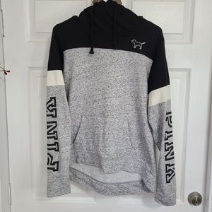 Pink Woman's Super Soft Pullover Fleece Hoodie, Size: Small Color: Grey & Black